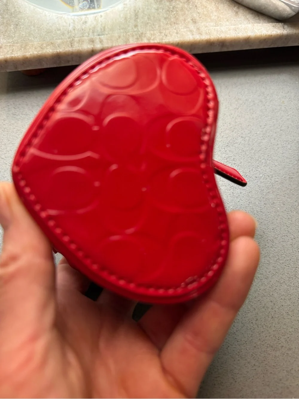 Coach Red patent leather heart-shaped travel jewelry box w mirror